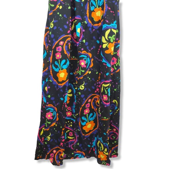 Xhiliration Black Vibrant Rainbow Paisley Paint Splatter Maxi Dress Size Medium - Picture 8 of 10